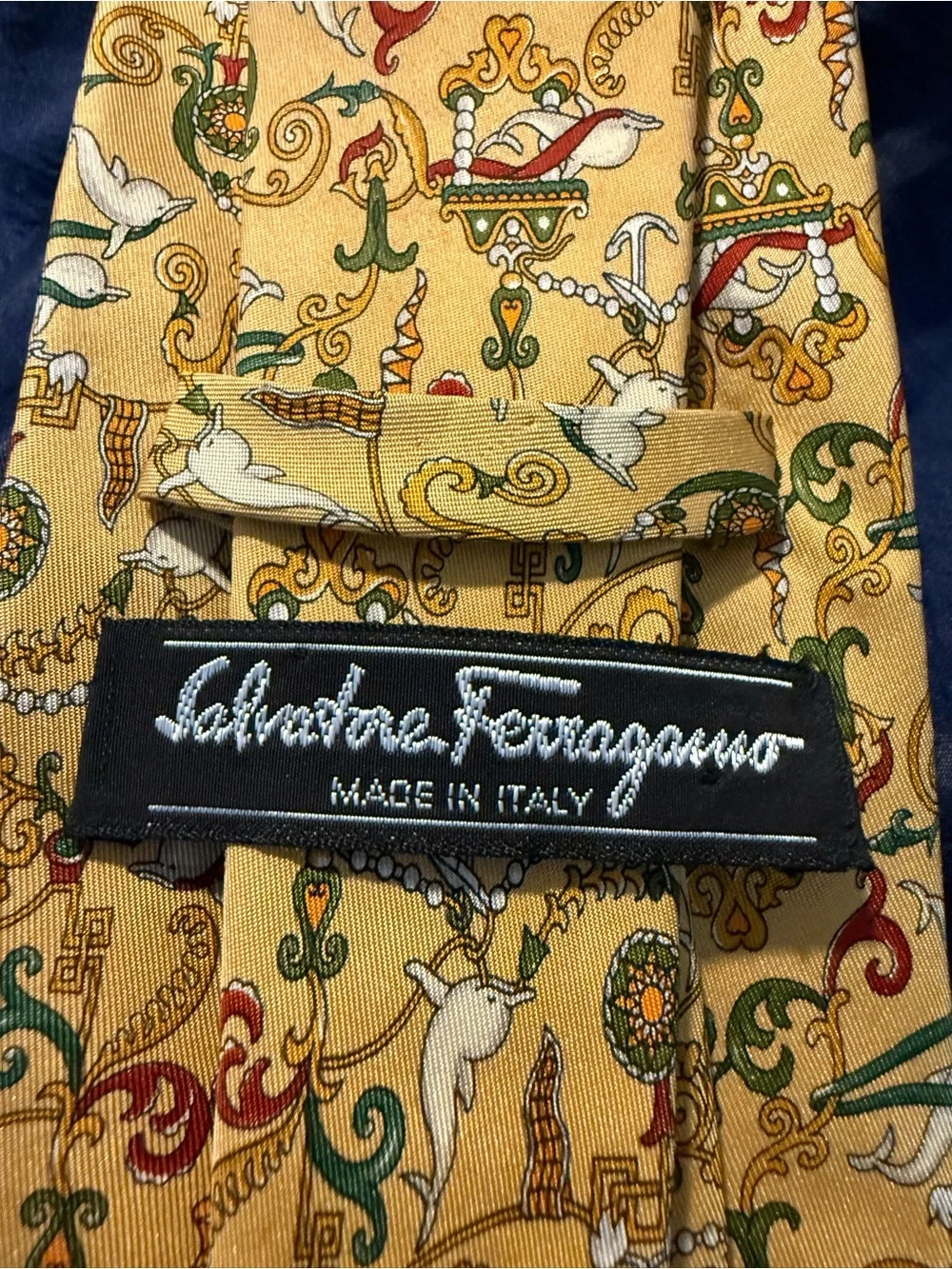 Salvatore Ferragamo Mustard Yellow Paisley & Floral Silk Tie